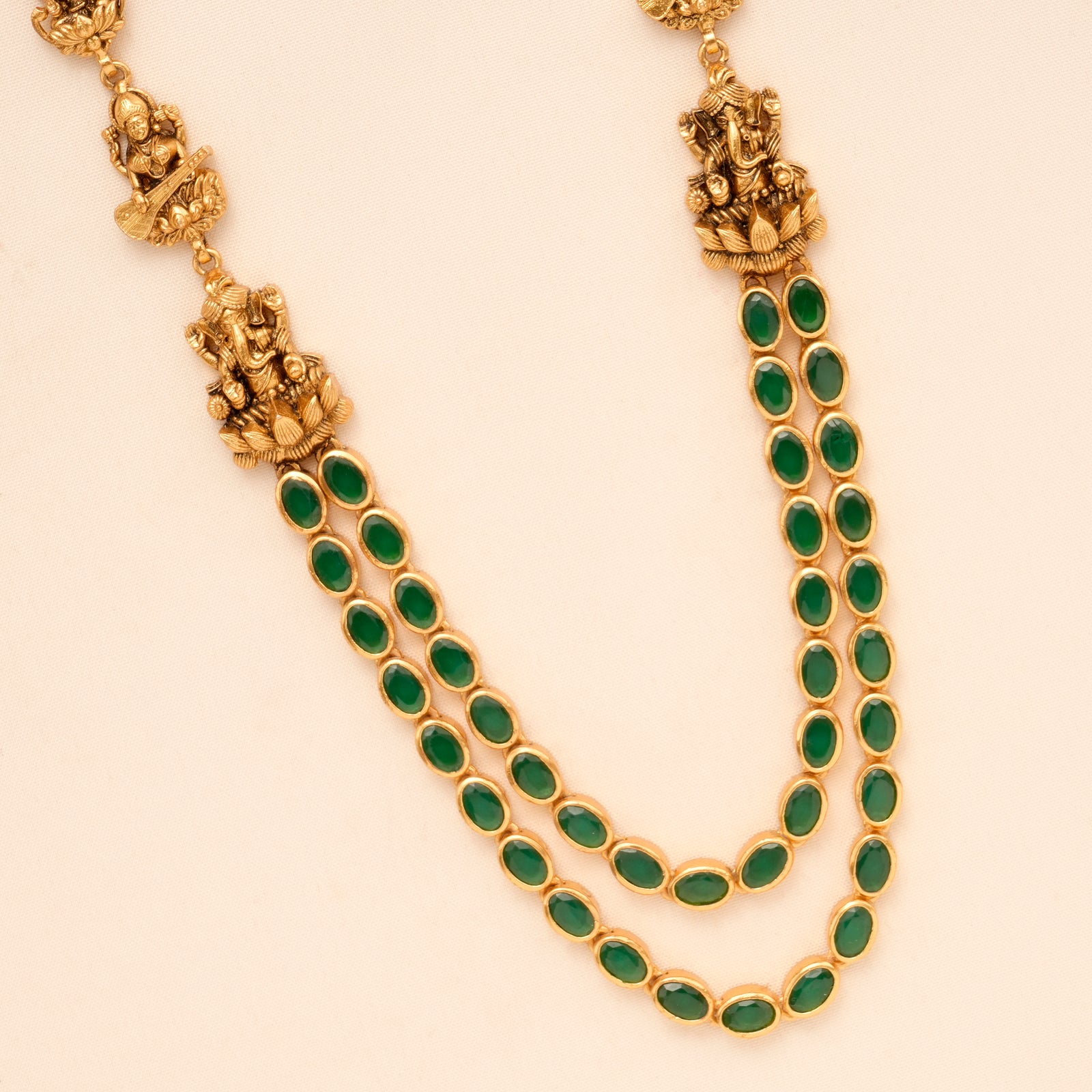 Emerald Ganesh Cushion Cut Layer Necklace