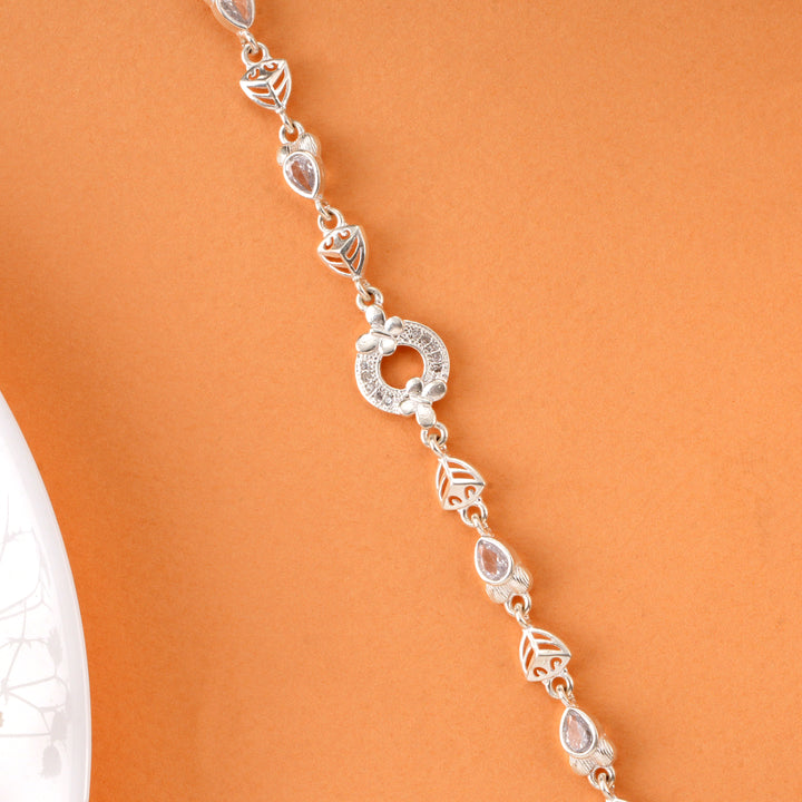 Floral and Teardrop Design Silver Bracelet