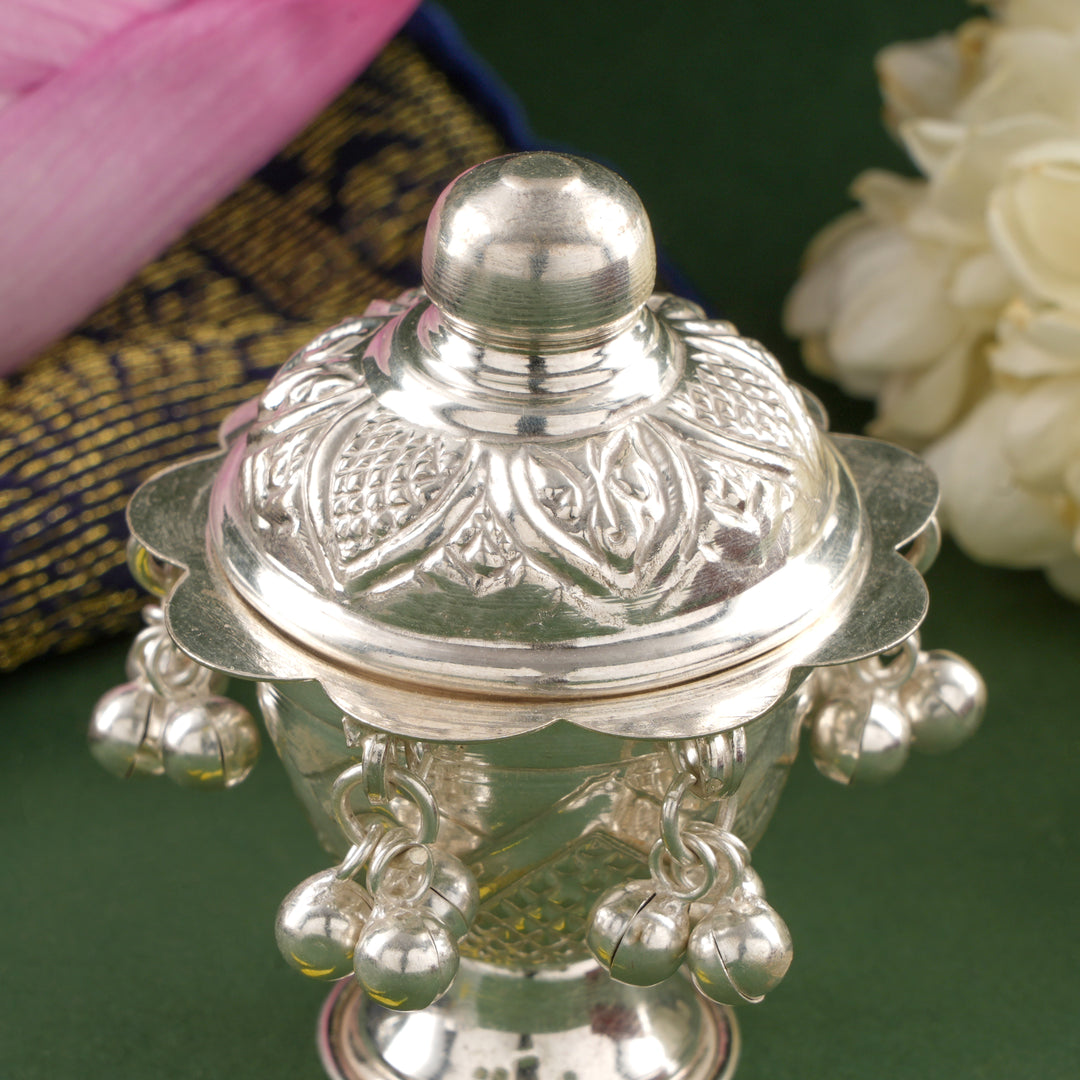 Silver Kumkum Chimil With Bells