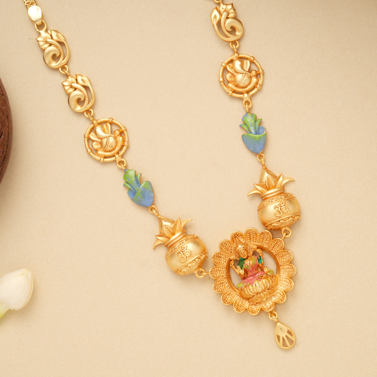 Blossom Lakshmi with Kalasam Design Golden Necklace
