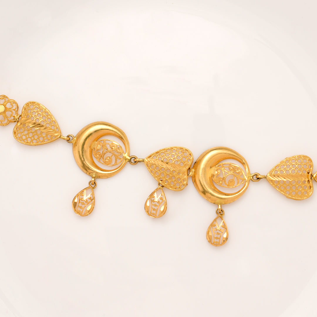 Crescent with Heart Teardrop Gold Bracelet for Women
