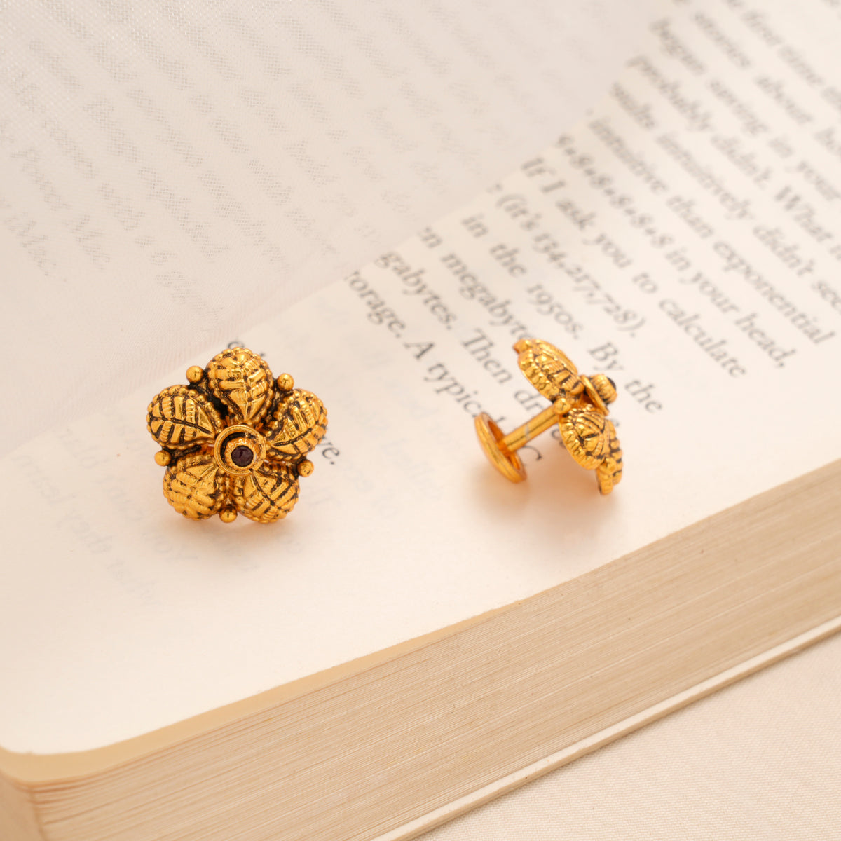 Textured Floral Antique Kundan Stud