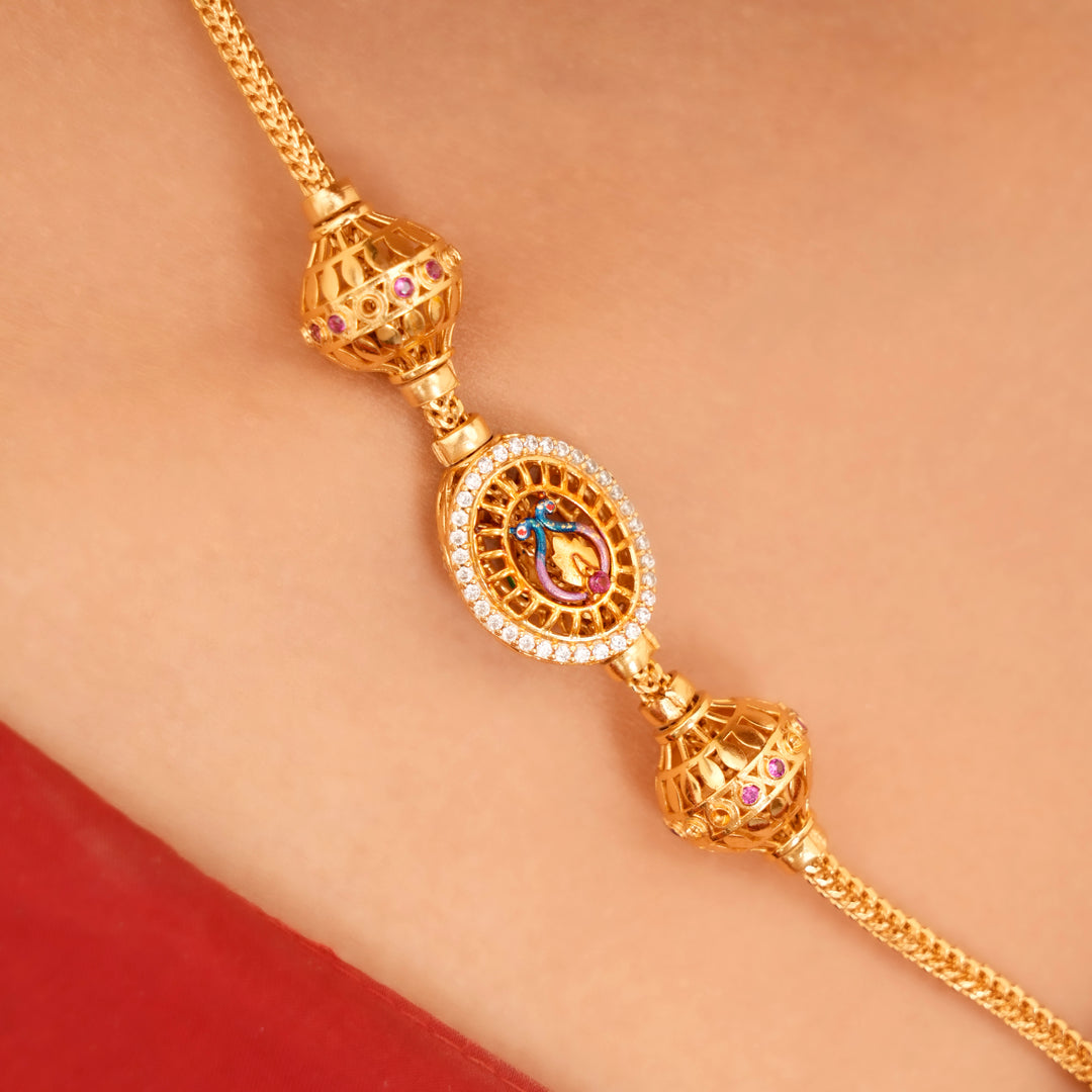 White Stone Double Peacock Mugappu Chain