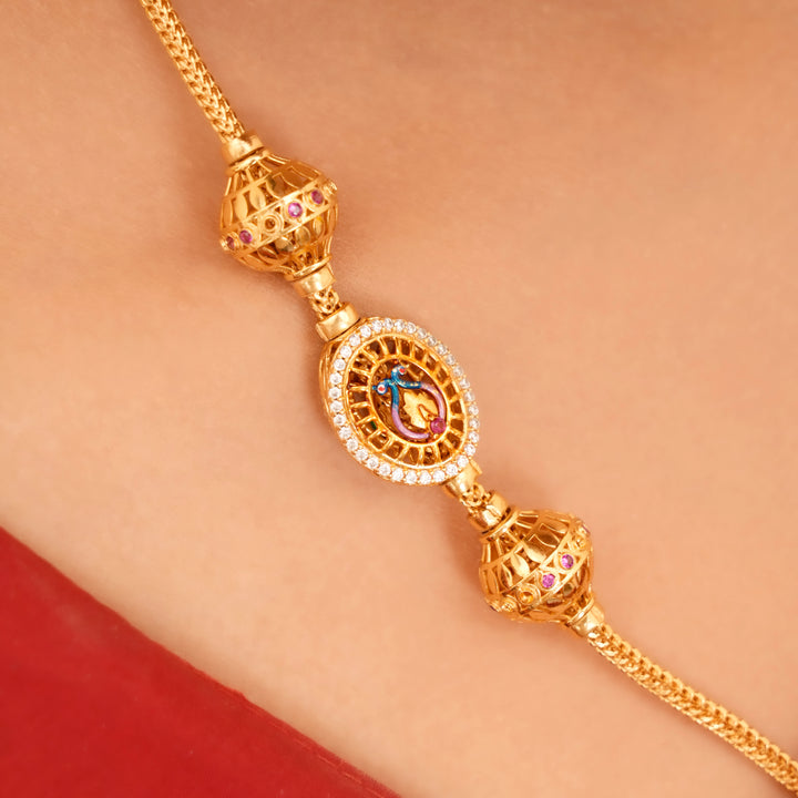 White Stone Double Peacock Mugappu Chain