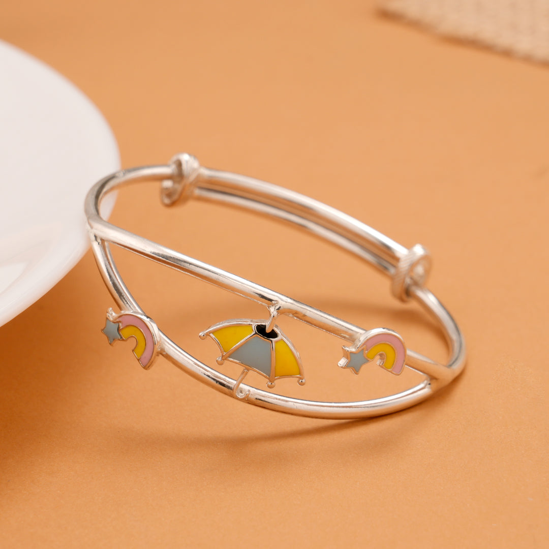 Umbrella Rainbow Charm Silver Baby Bangle