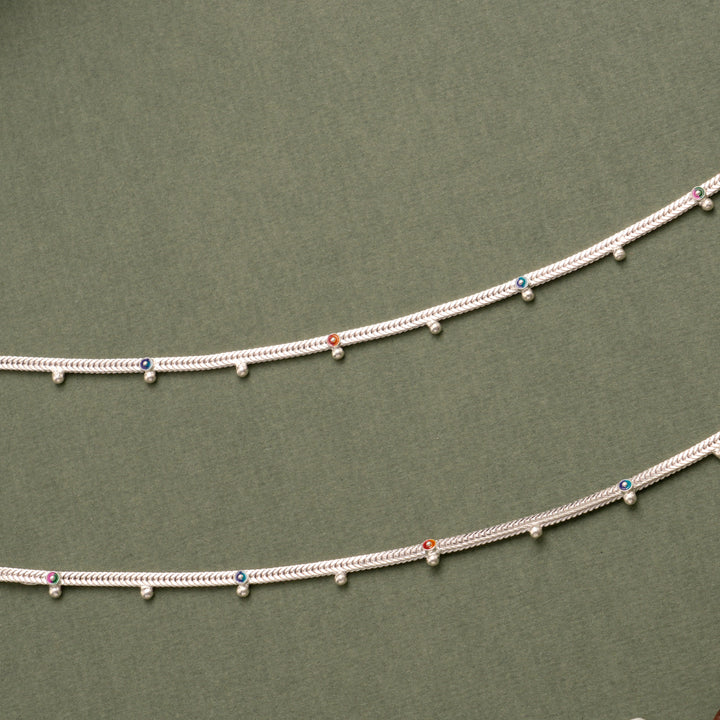 Minimal Enamel Pattern Silver Anklet
