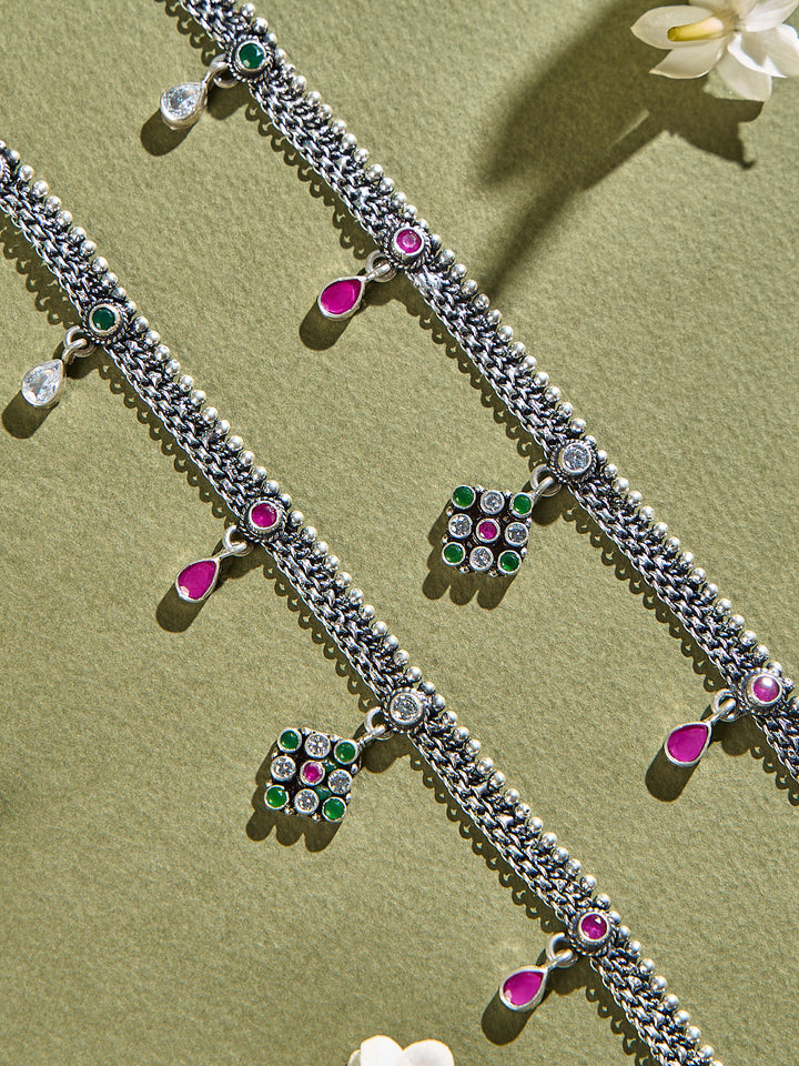 Elegant Floral Drops Antique Anklet