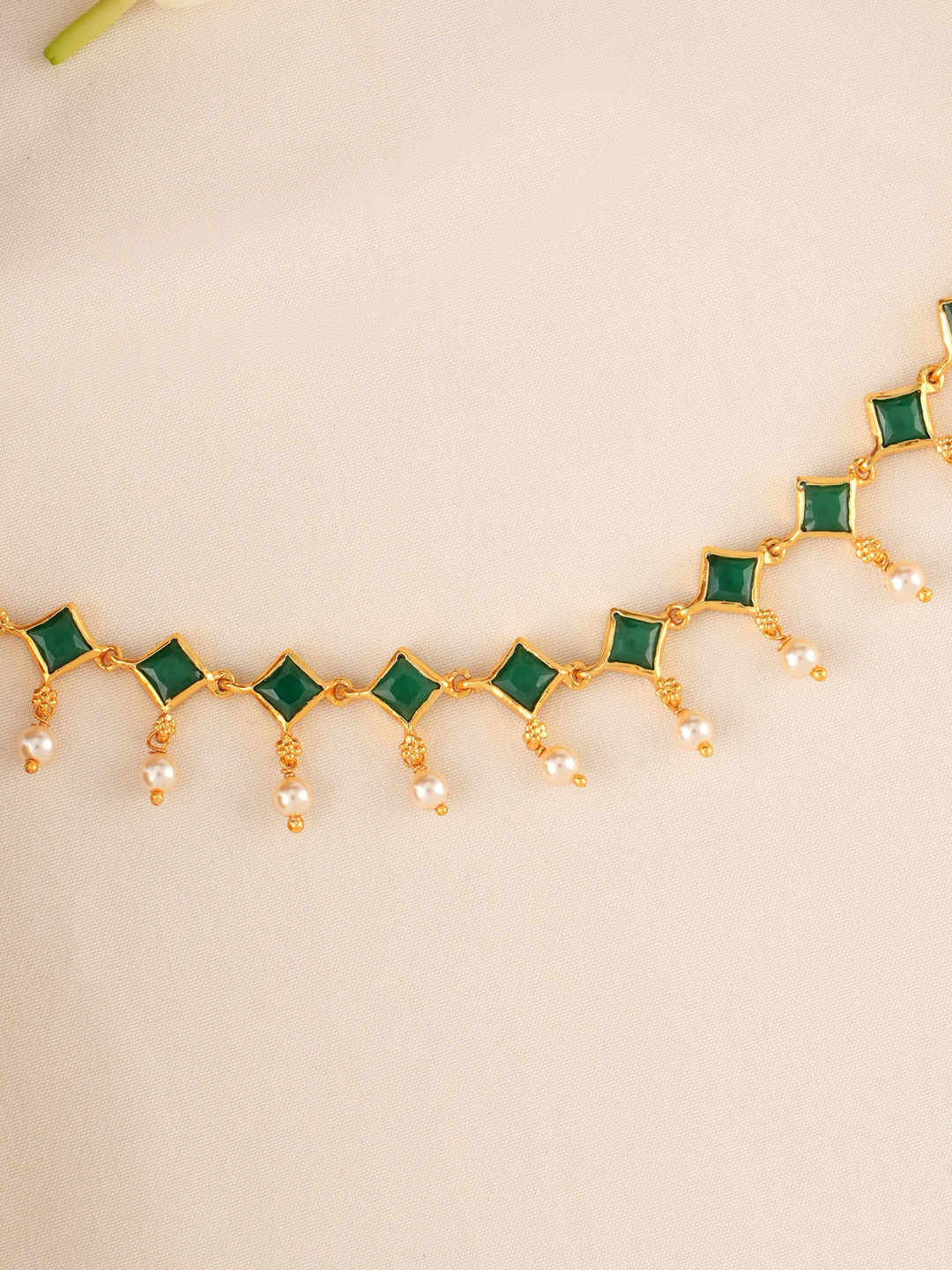 Emerald with Pearl Drop Gold Plated Necklace