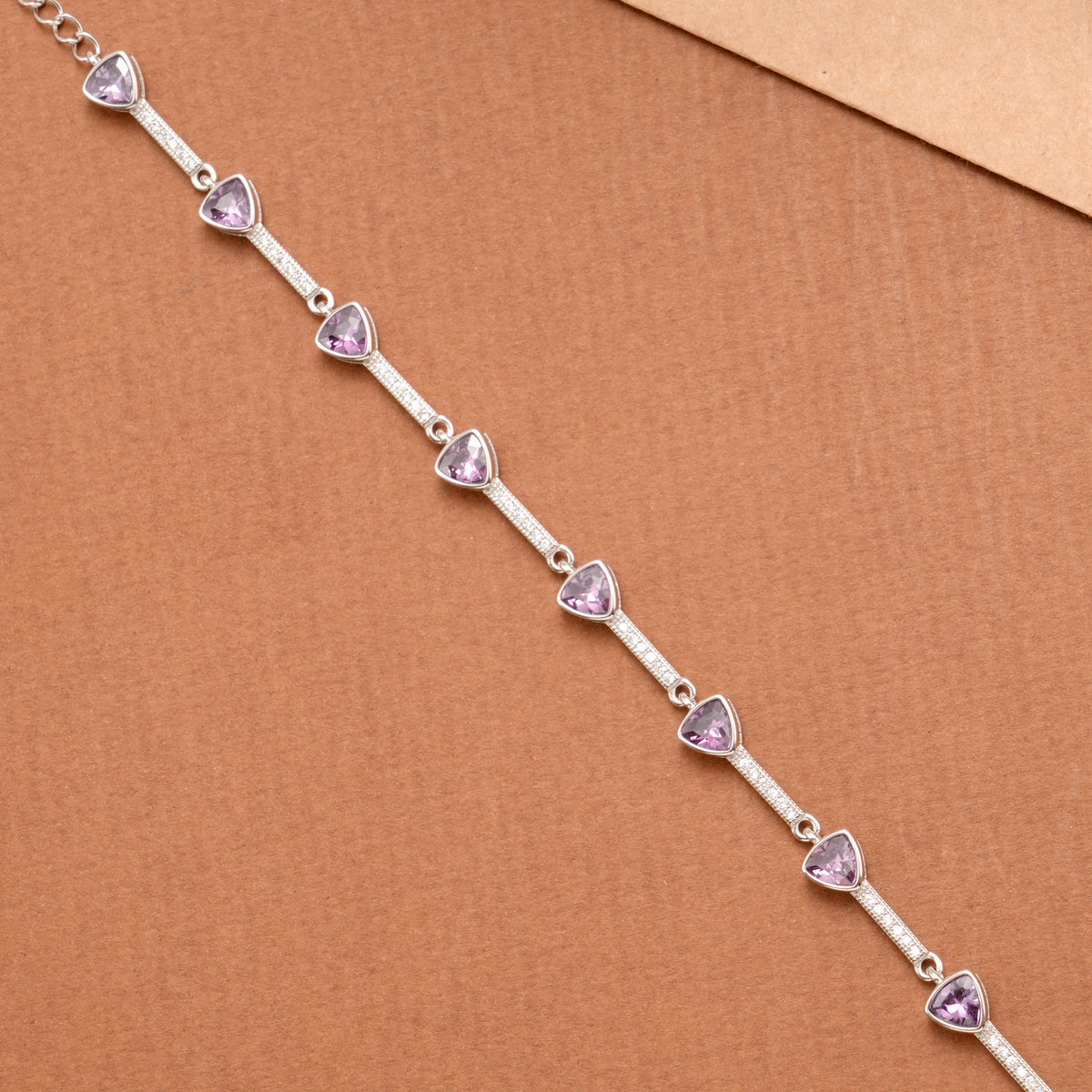 Charm Purple Triangular Stone Silver Women’s Bracelet