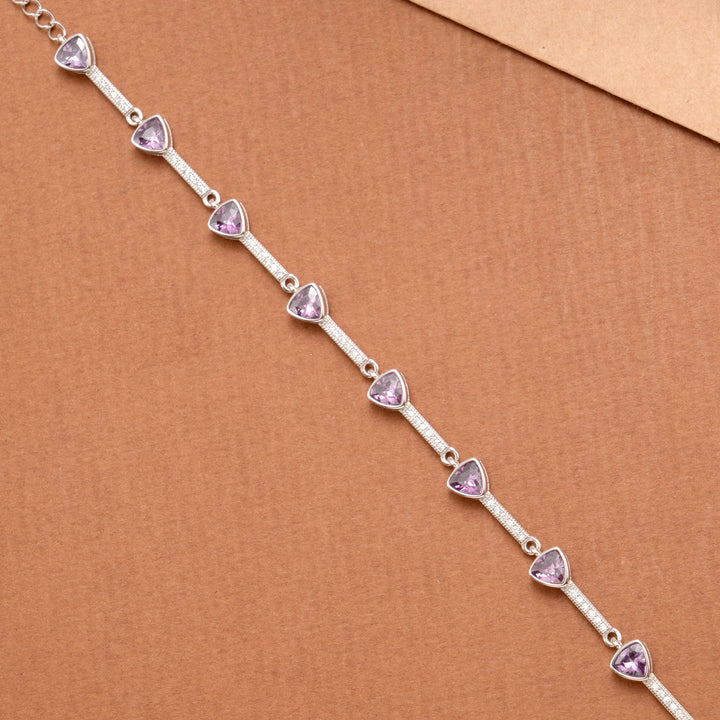 Charm Purple Triangular Stone Silver Women’s Bracelet