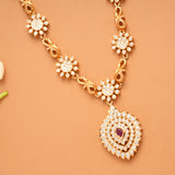 Traditional White Stone Centre Ruby Golden Necklace