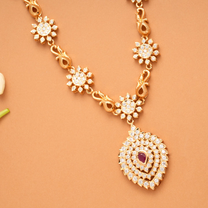 Traditional White Stone Centre Ruby Golden Necklace