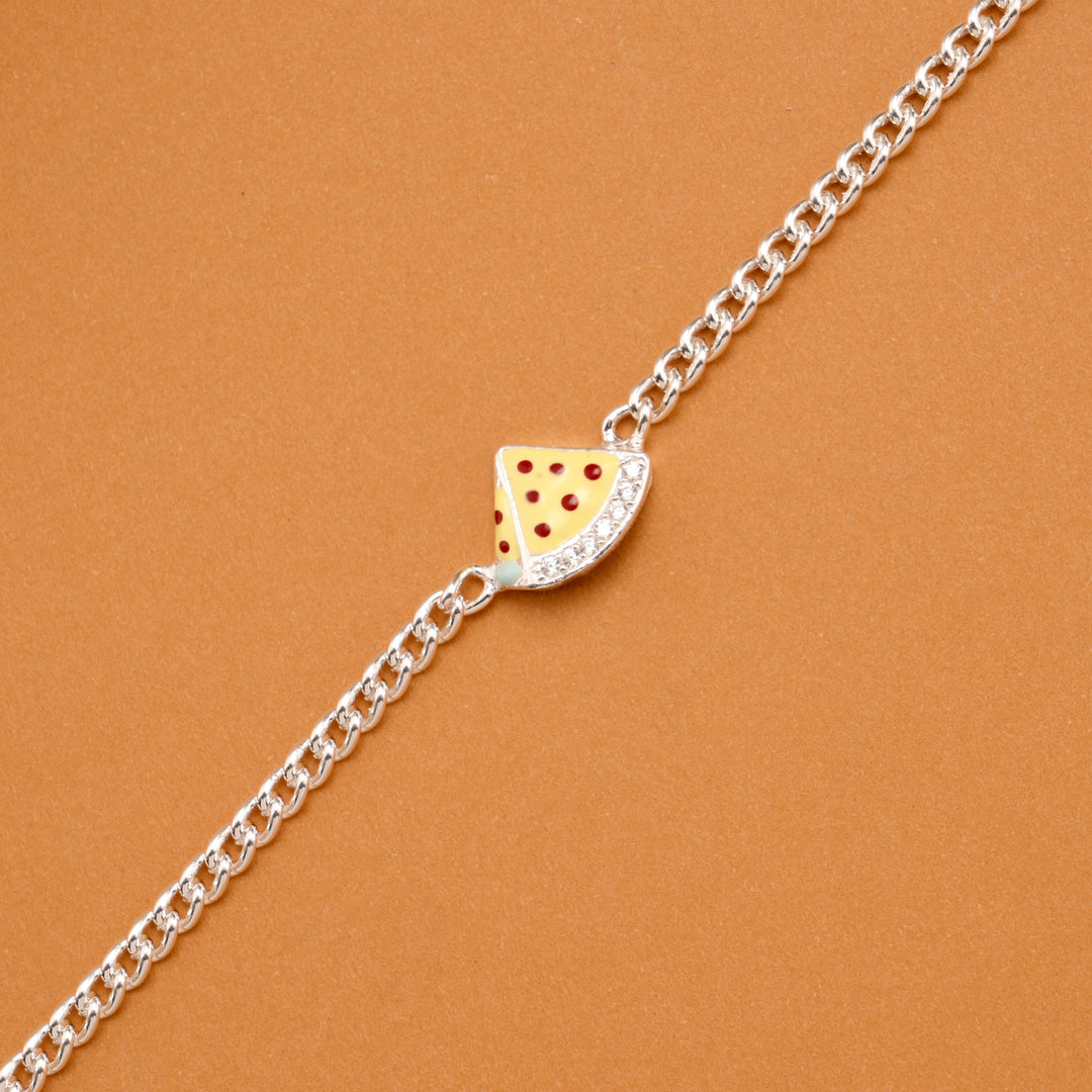 Elegant Pizza Charm Silver Baby Bracelet