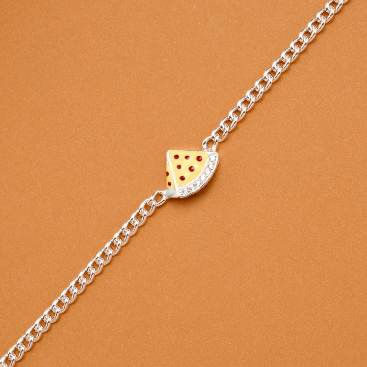 Elegant Pizza Charm Silver Baby Bracelet