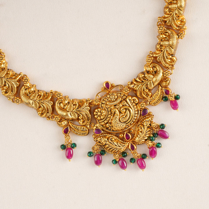 Antique Peacock with Ruby Beads Necklace