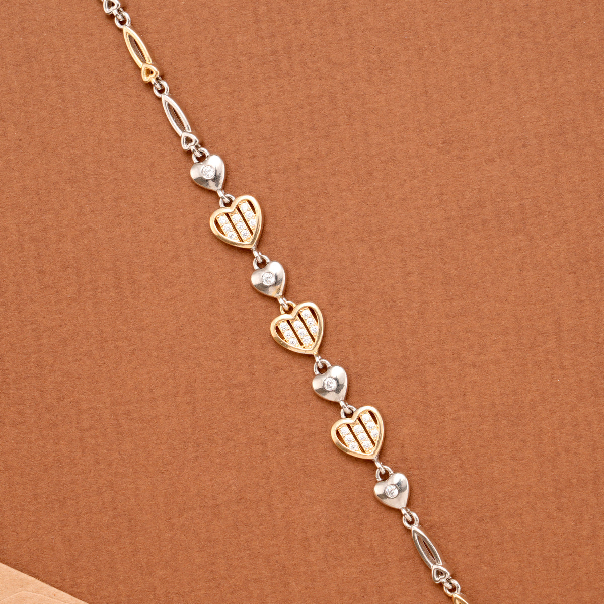 Stylish Dual Tone Heart Charms Silver Bracelet