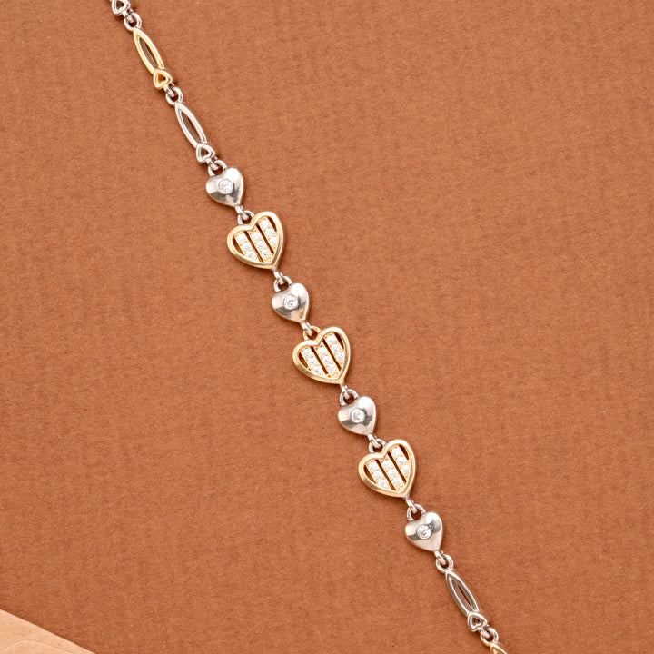 Stylish Dual Tone Heart Charms Silver Bracelet