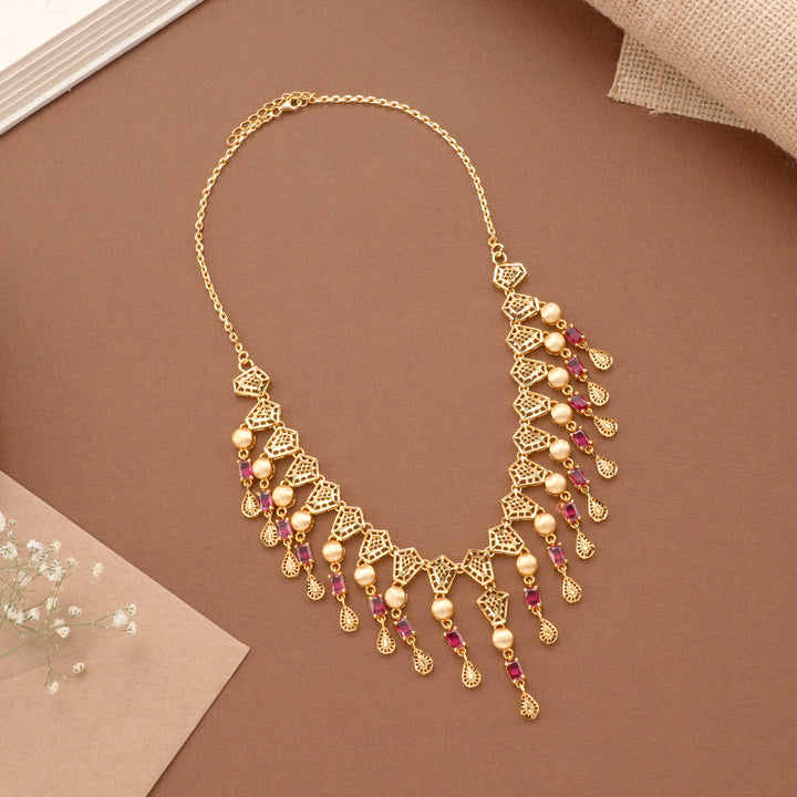 Ruby Stone Drops Casting Golden Necklace Set