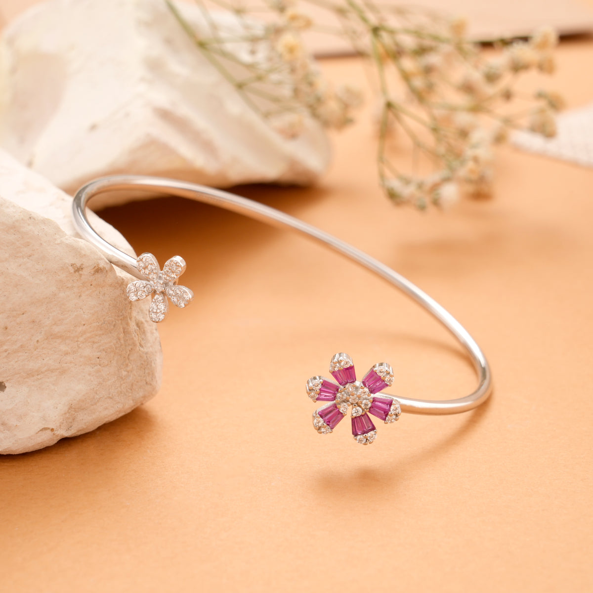 Ruby Bloom Floral Silver Bracelet