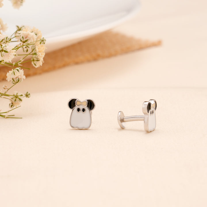 Cute Ghost Enamel Silver Stud
