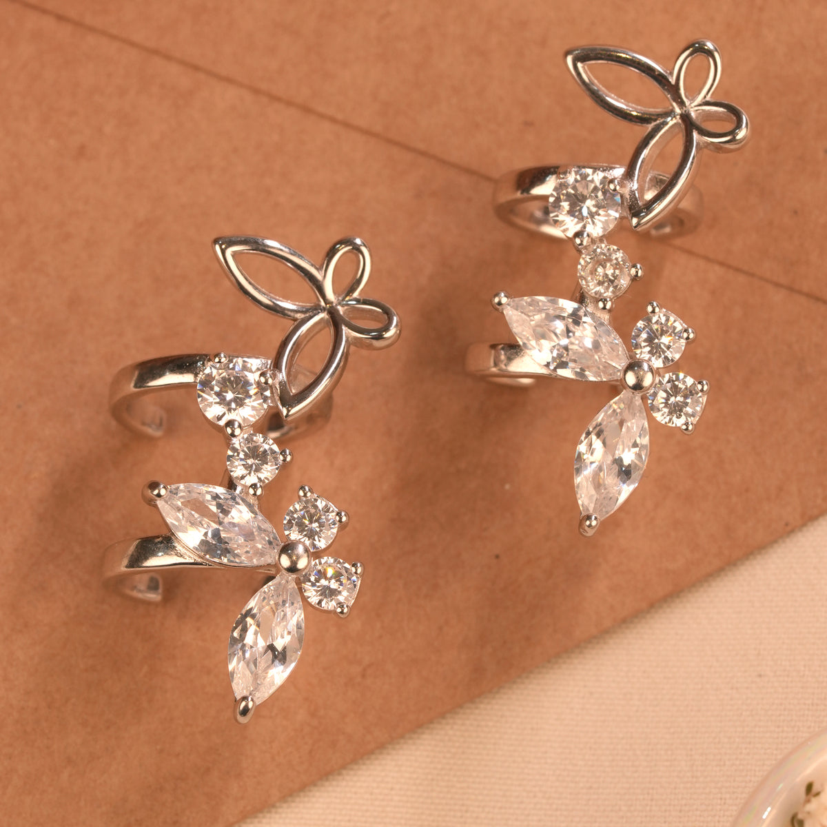 Crystal Butterfly Silver Ear Crawlers Stud