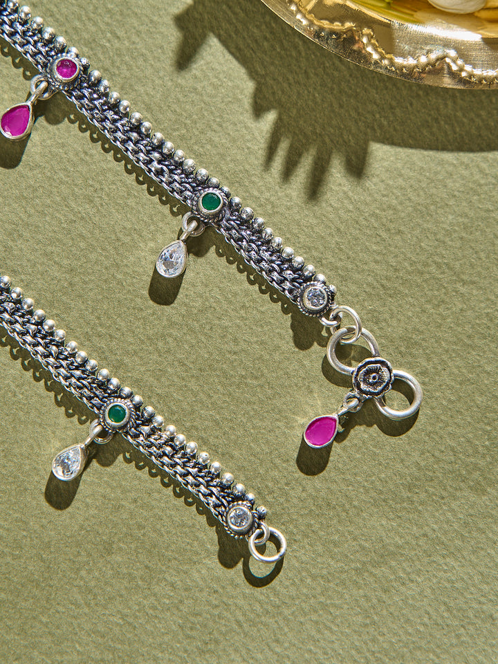 Elegant Floral Drops Antique Anklet