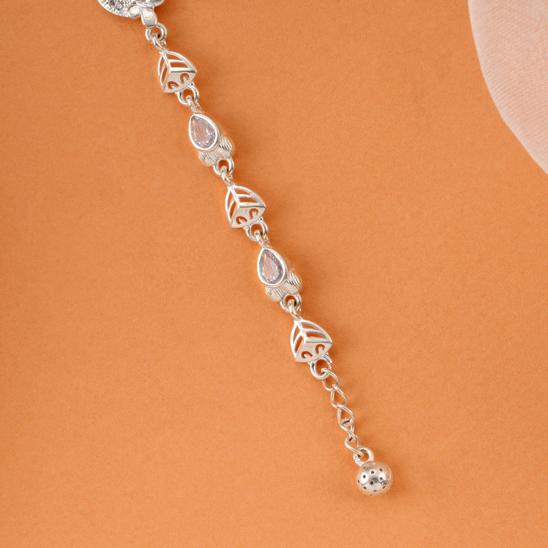 Floral and Teardrop Design Silver Bracelet