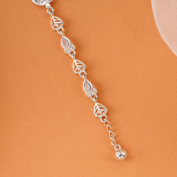 Floral and Teardrop Design Silver Bracelet