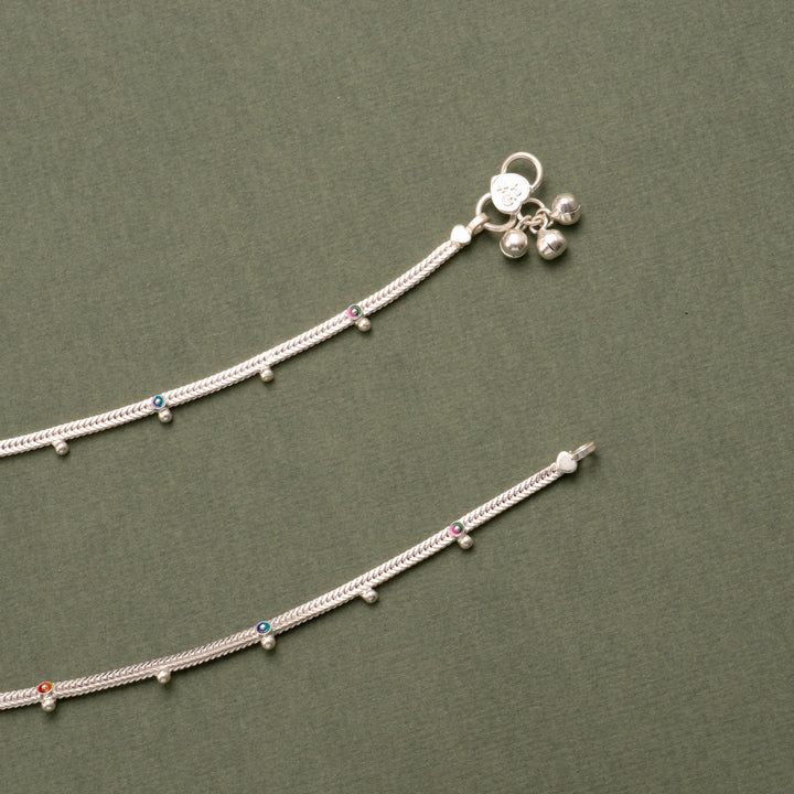 Minimal Enamel Pattern Silver Anklet