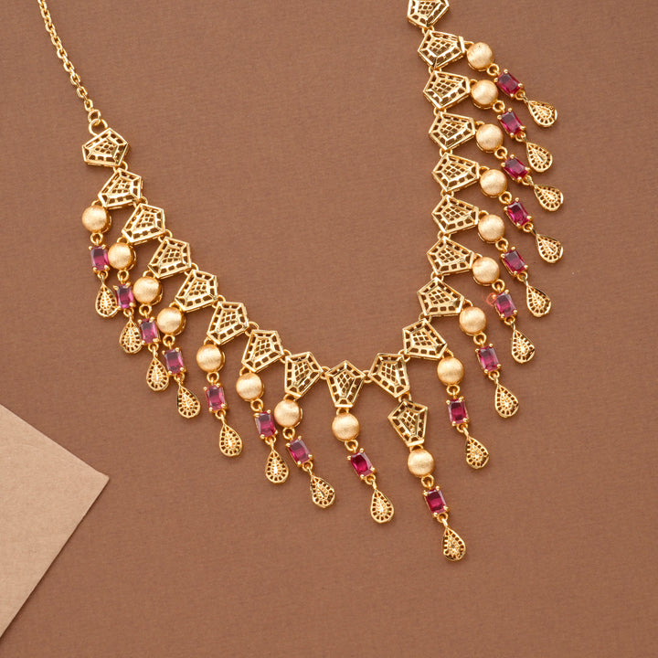 Ruby Stone Drops Casting Golden Necklace Set