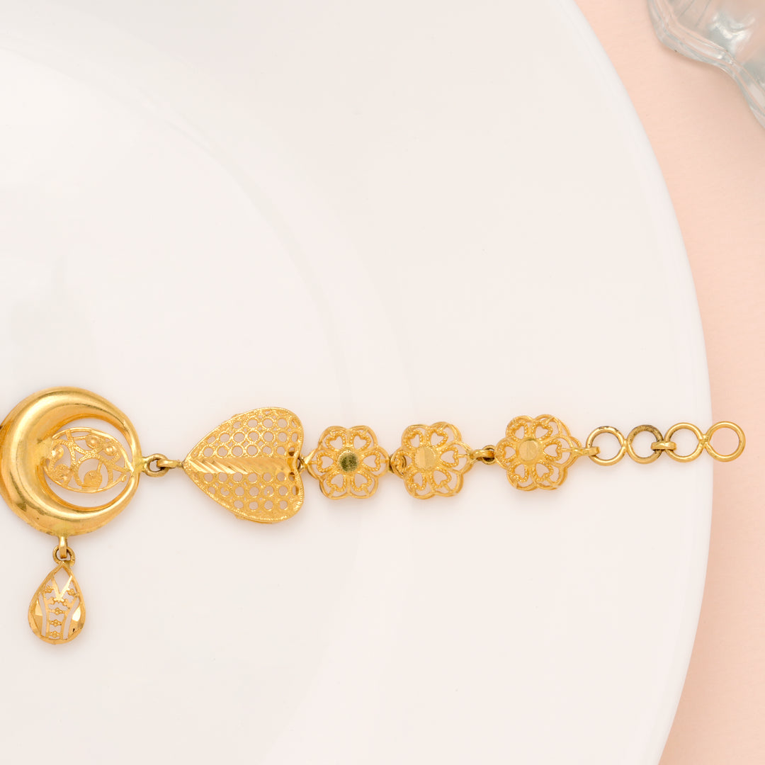 Crescent with Heart Teardrop Gold Bracelet for Women