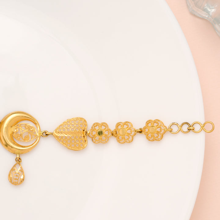 Crescent with Heart Teardrop Gold Bracelet for Women