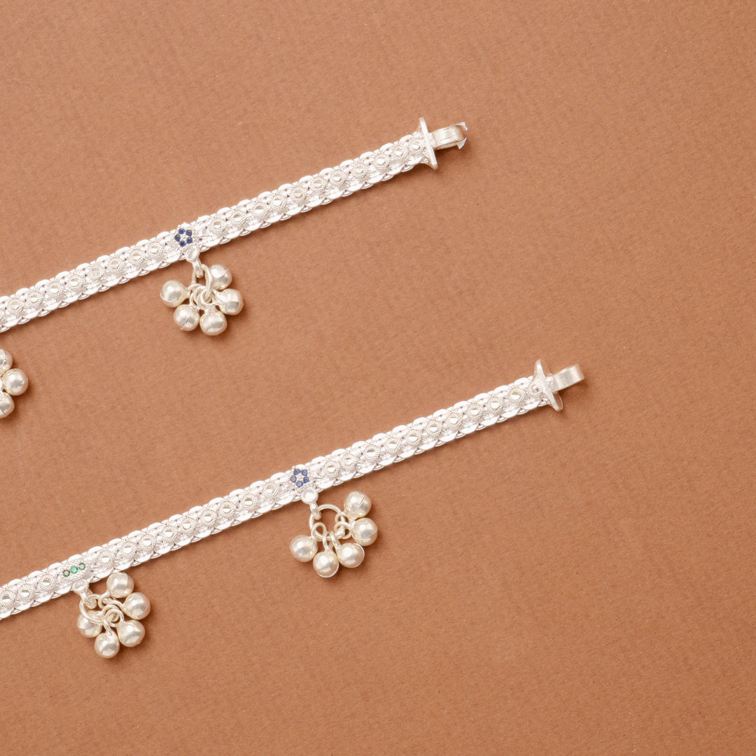 Deluxe Enamel Detail Bell Drop Silver Anklet