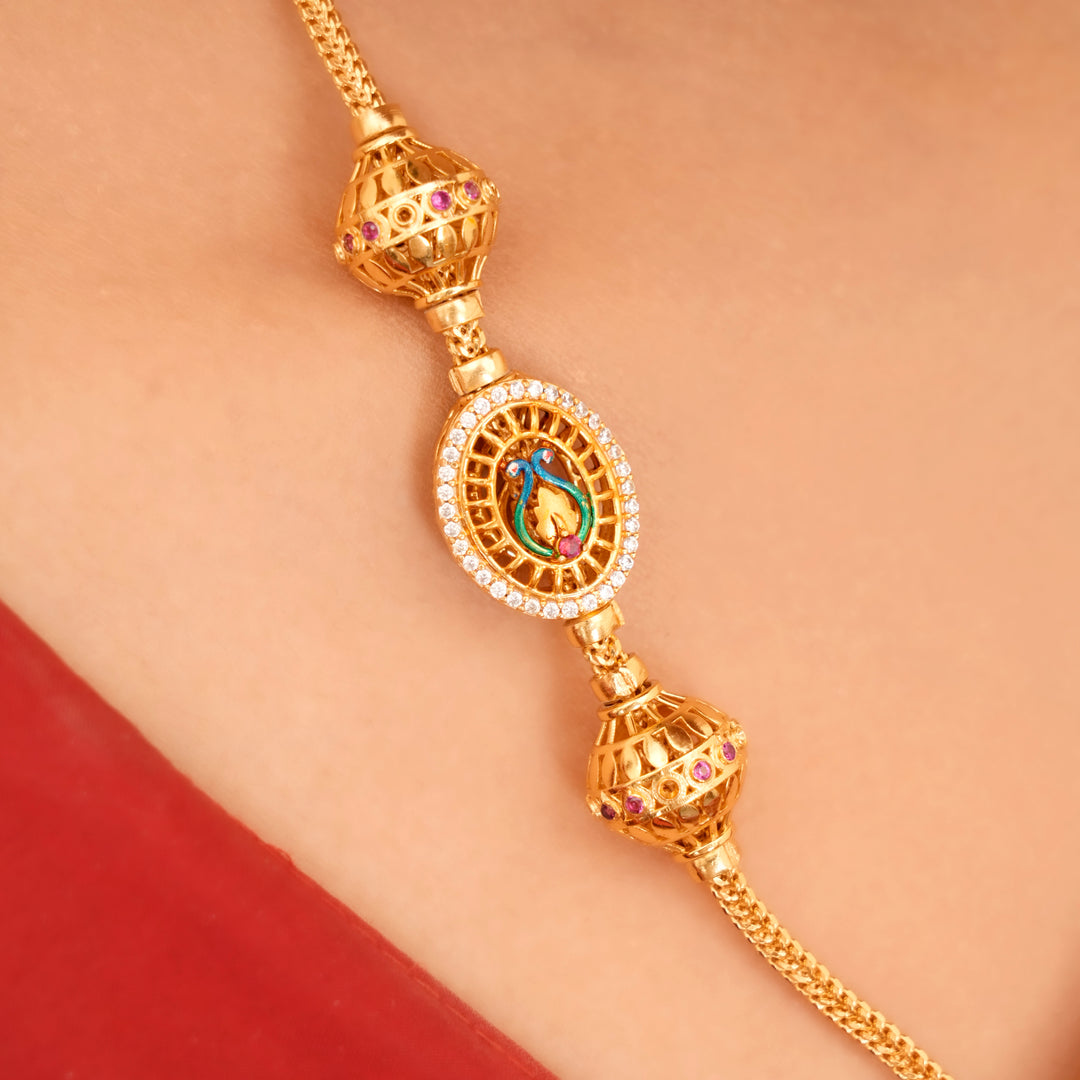 White Stone Double Peacock Mugappu Chain