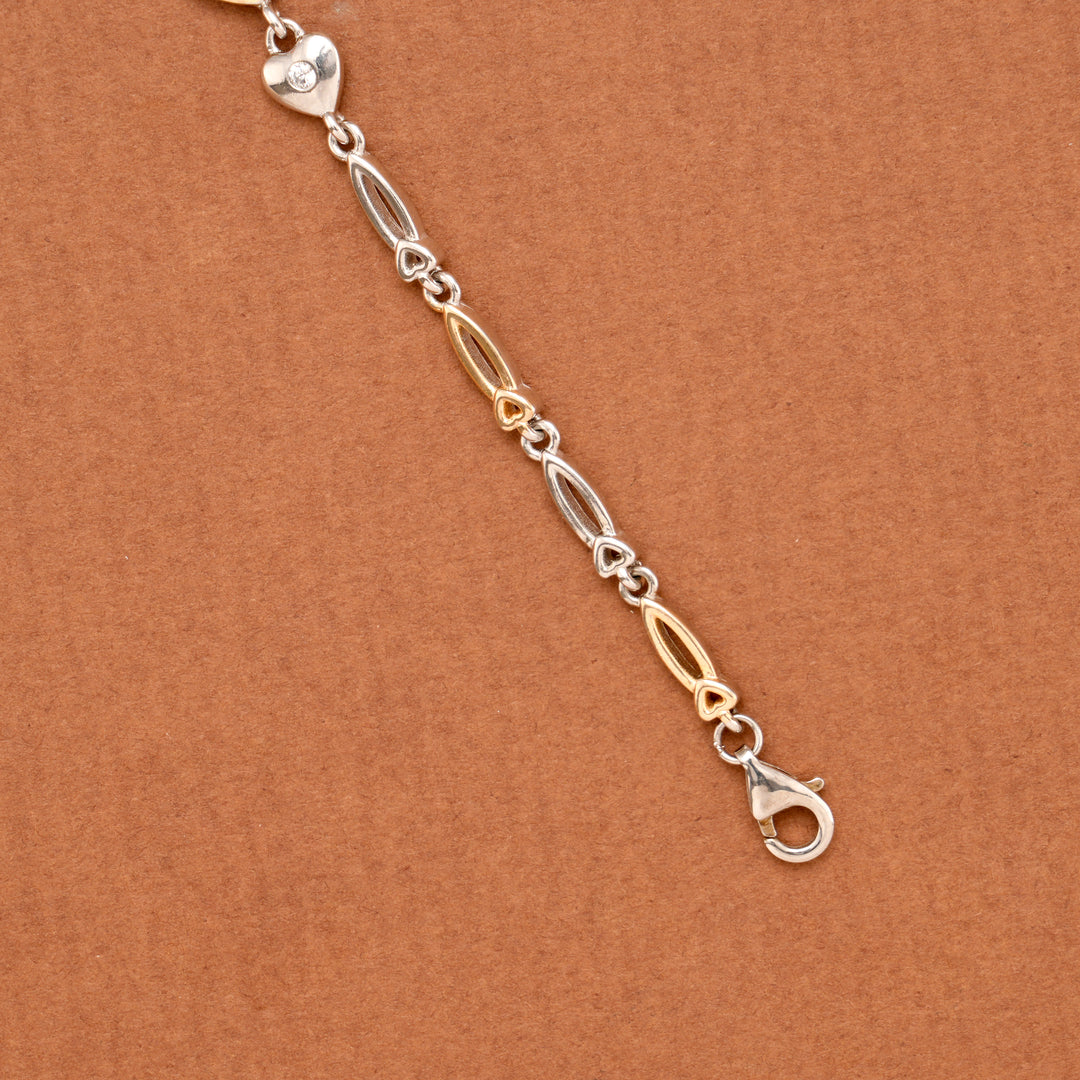 Stylish Dual Tone Heart Charms Silver Bracelet