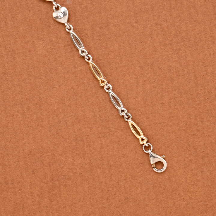 Stylish Dual Tone Heart Charms Silver Bracelet