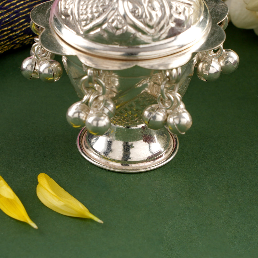 Silver Kumkum Chimil With Bells