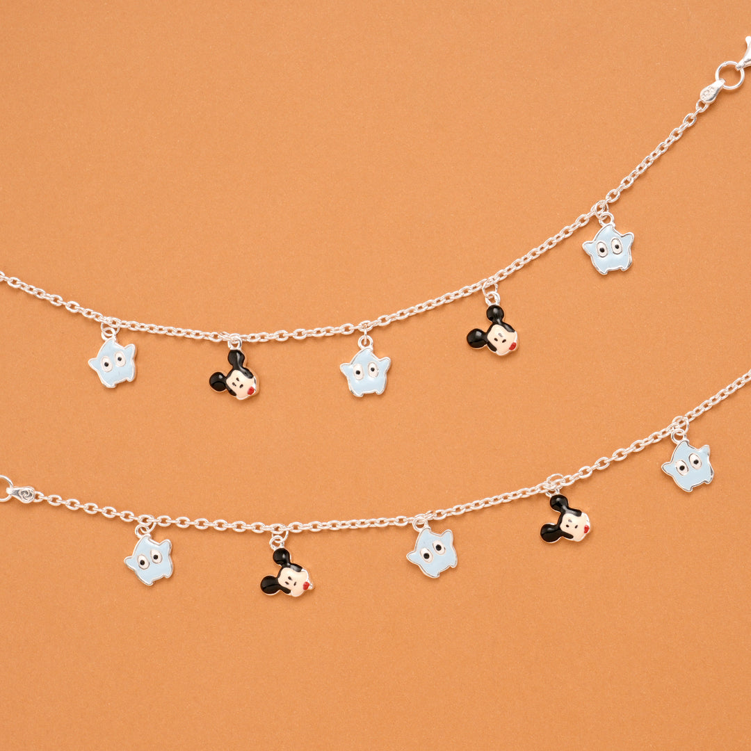 Minimal Mickey Mouse Silver Baby Anklets