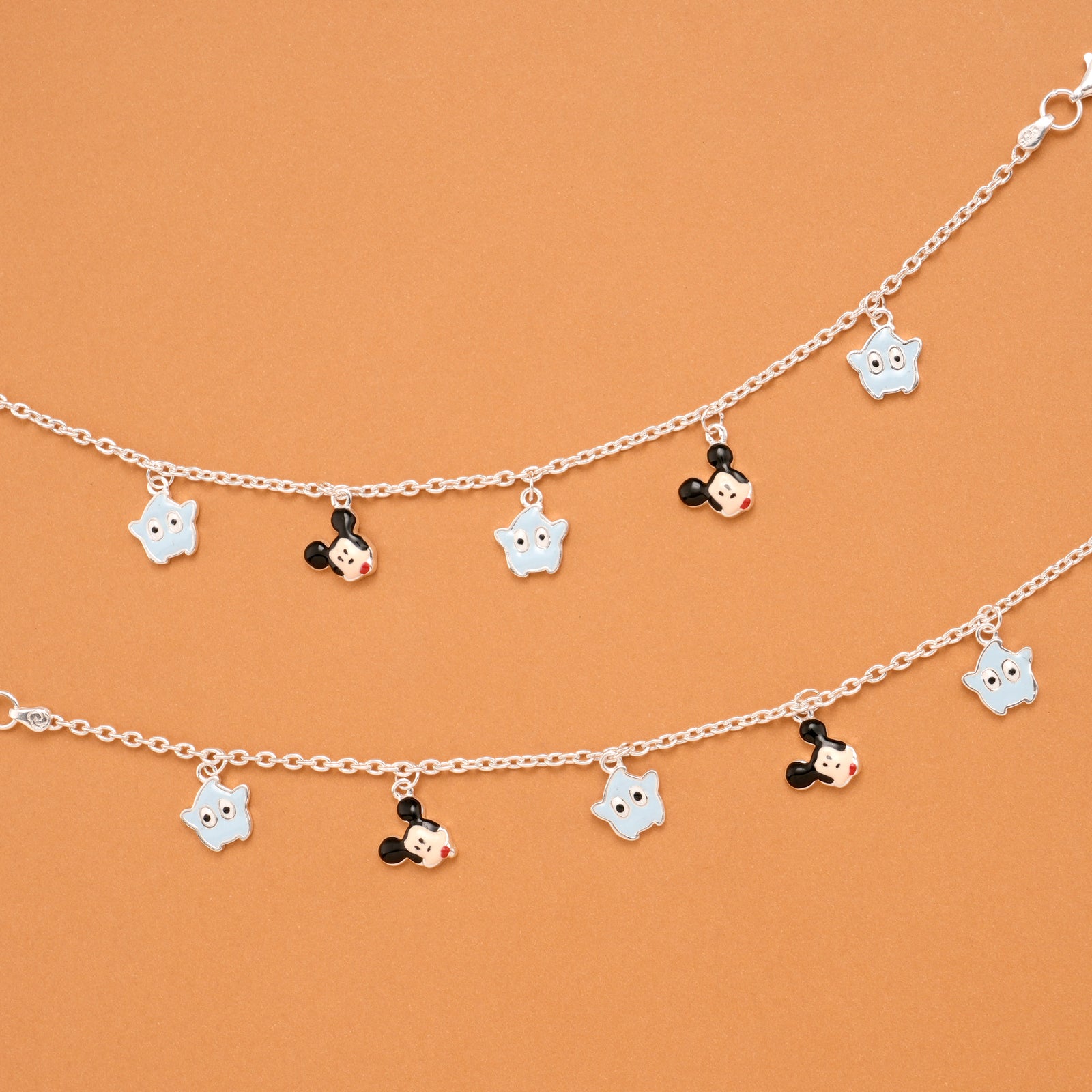 Minimal Mickey Mouse Silver Baby Anklets