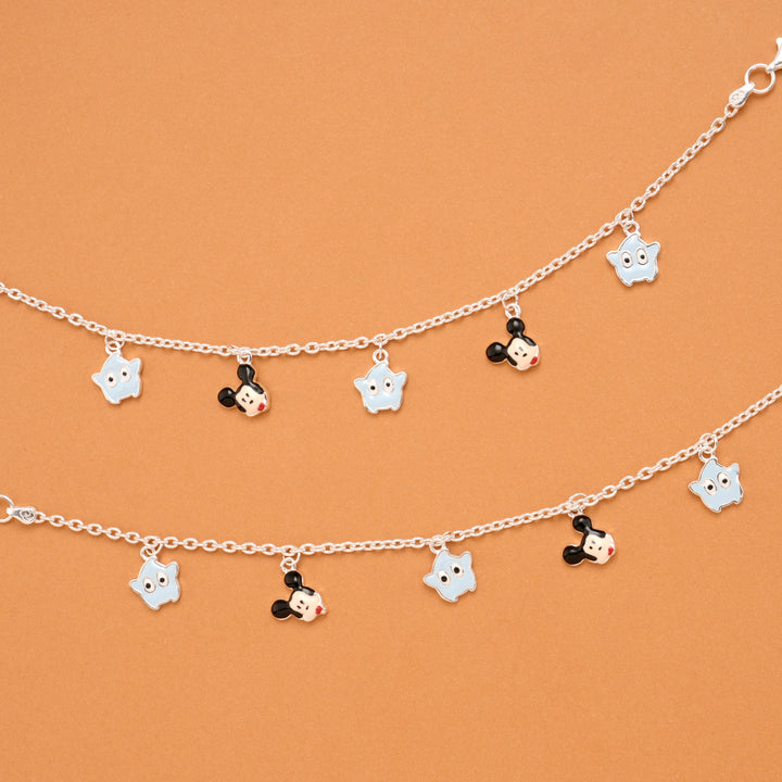Minimal Mickey Mouse Silver Baby Anklets