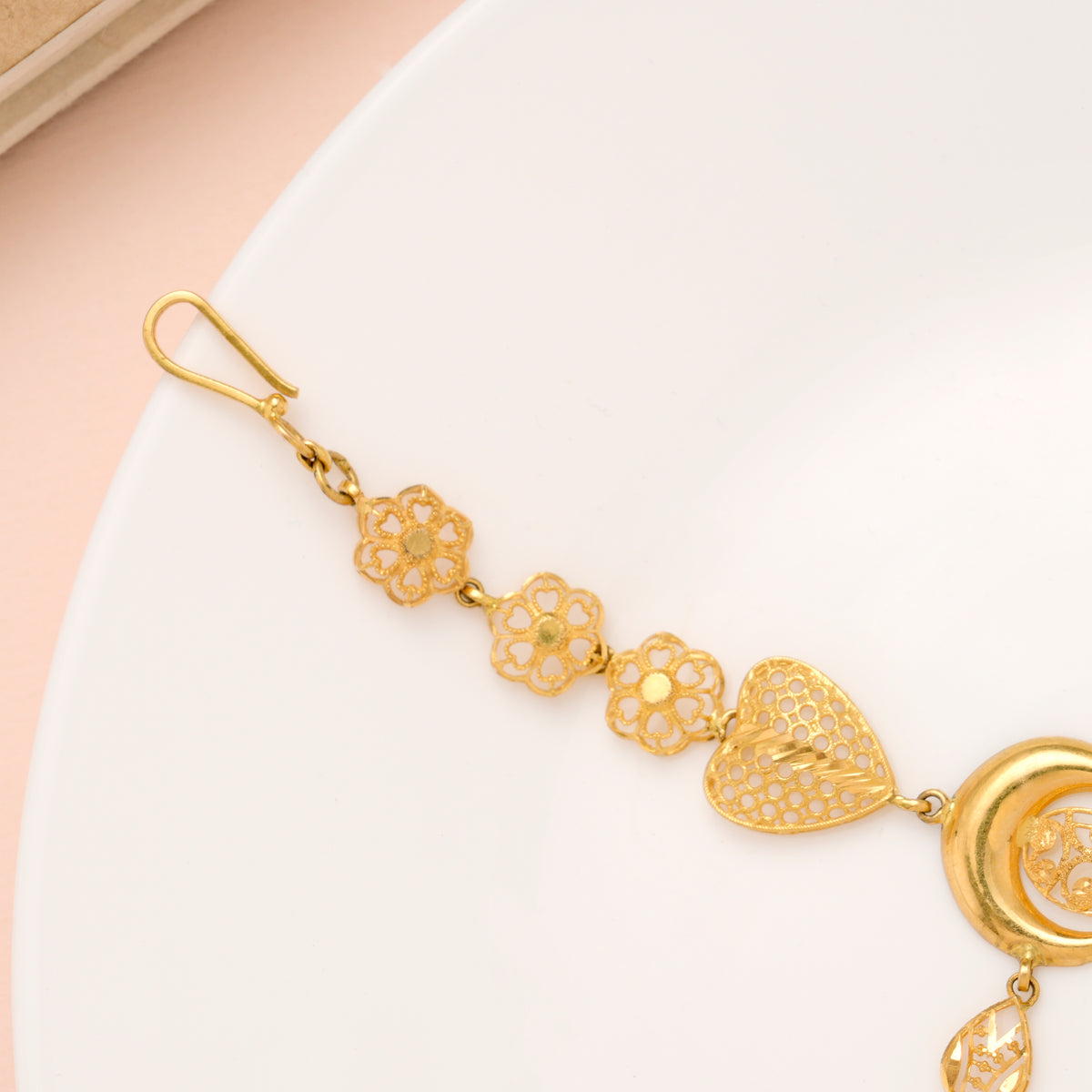 Crescent with Heart Teardrop Gold Bracelet for Women