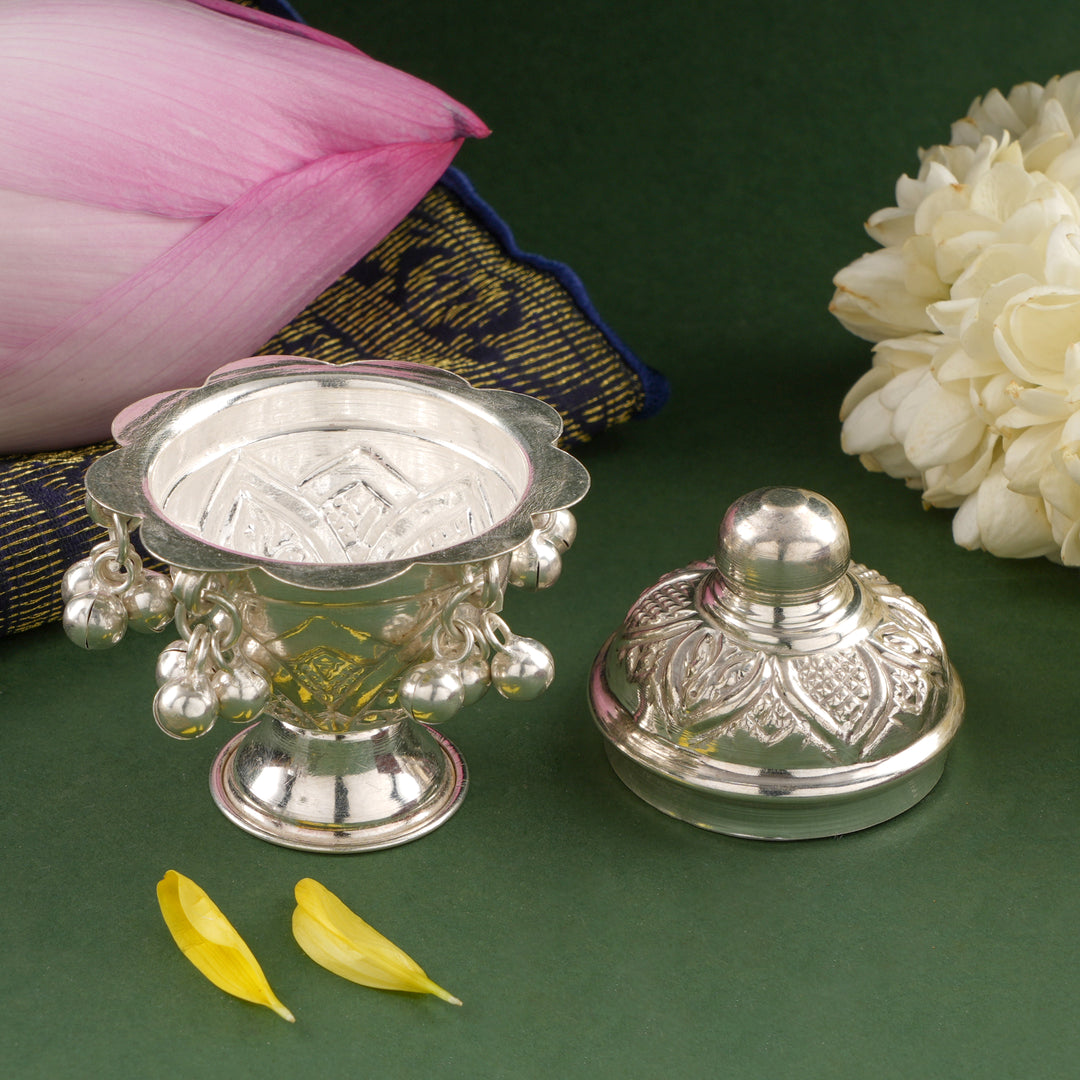 Silver Kumkum Chimil With Bells