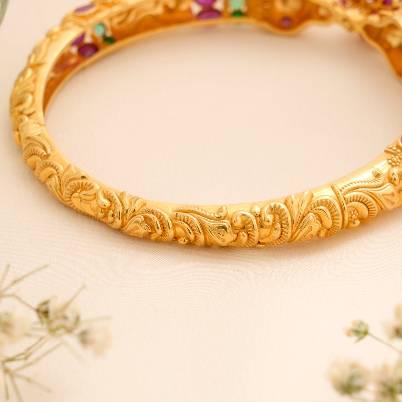 Traditional Temple Stone Gold Kada