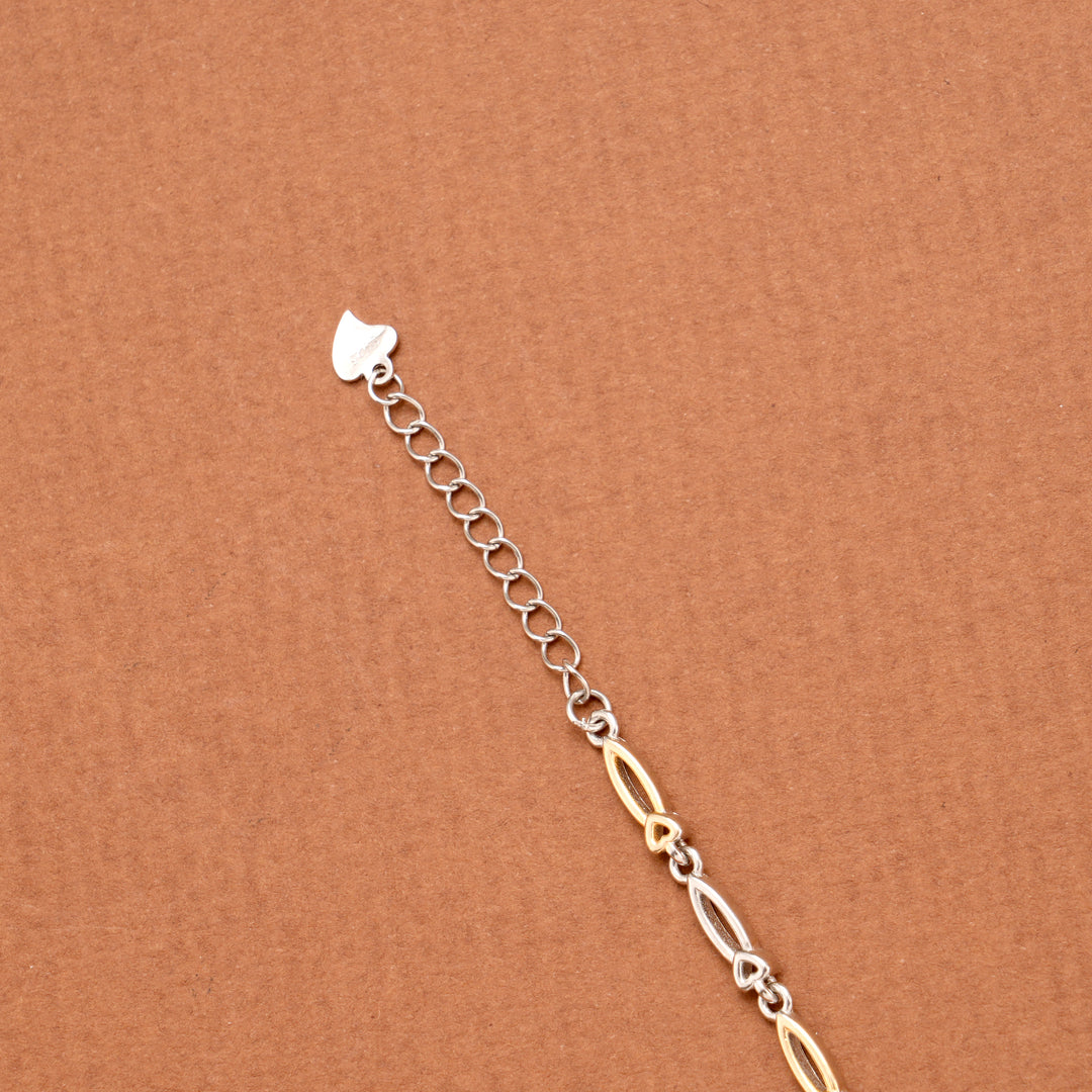 Stylish Dual Tone Heart Charms Silver Bracelet