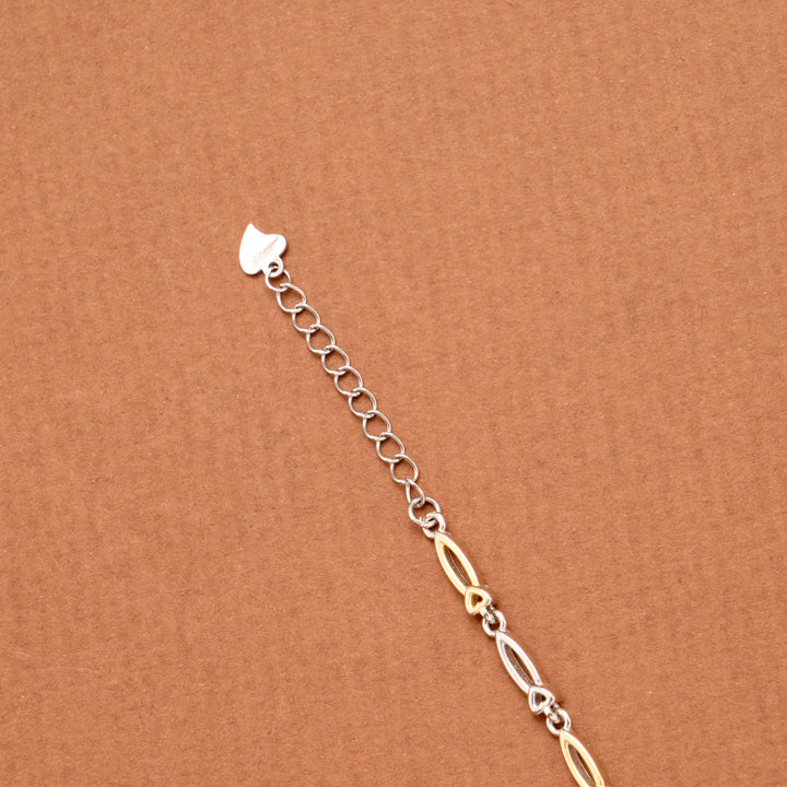 Stylish Dual Tone Heart Charms Silver Bracelet