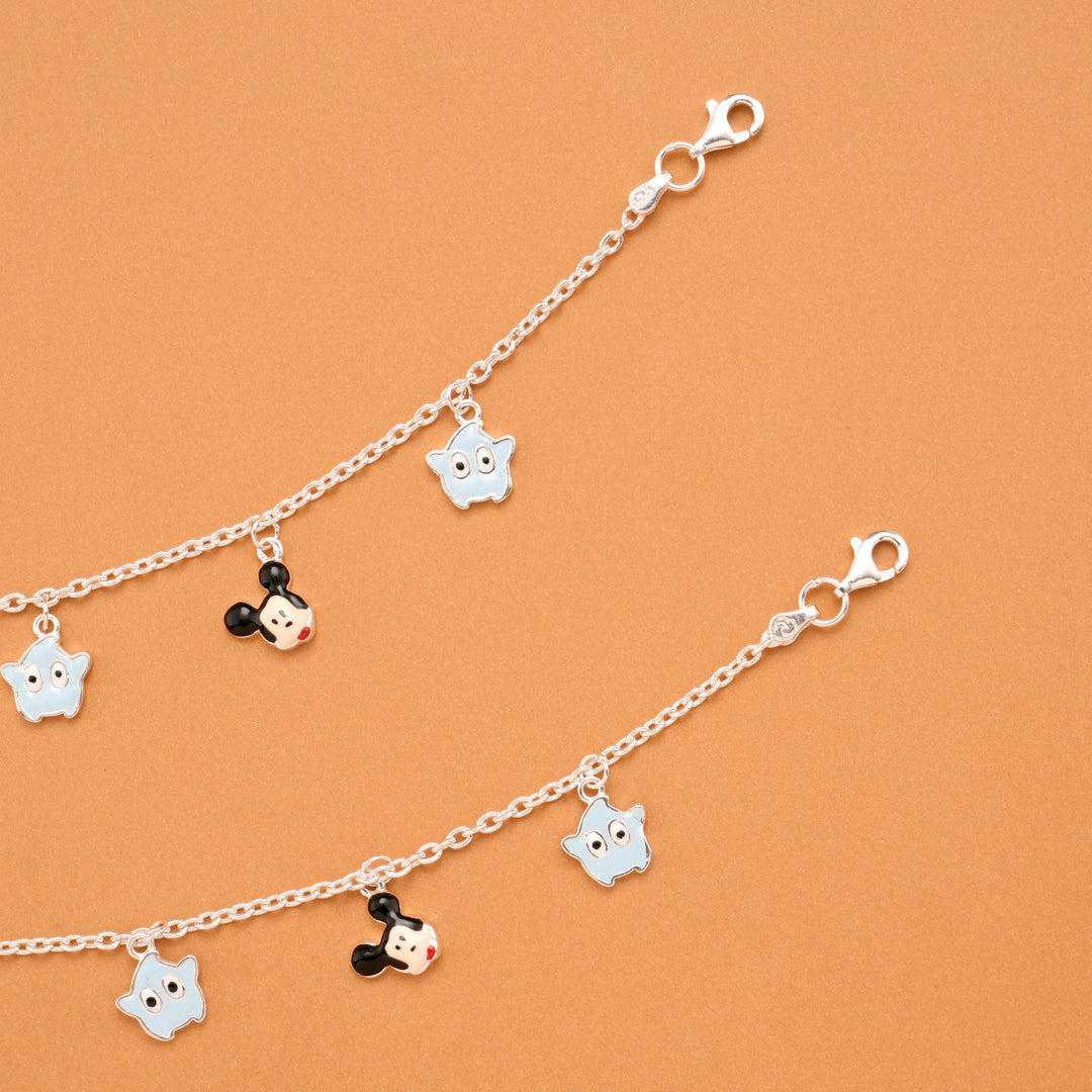 Minimal Mickey Mouse Silver Baby Anklets