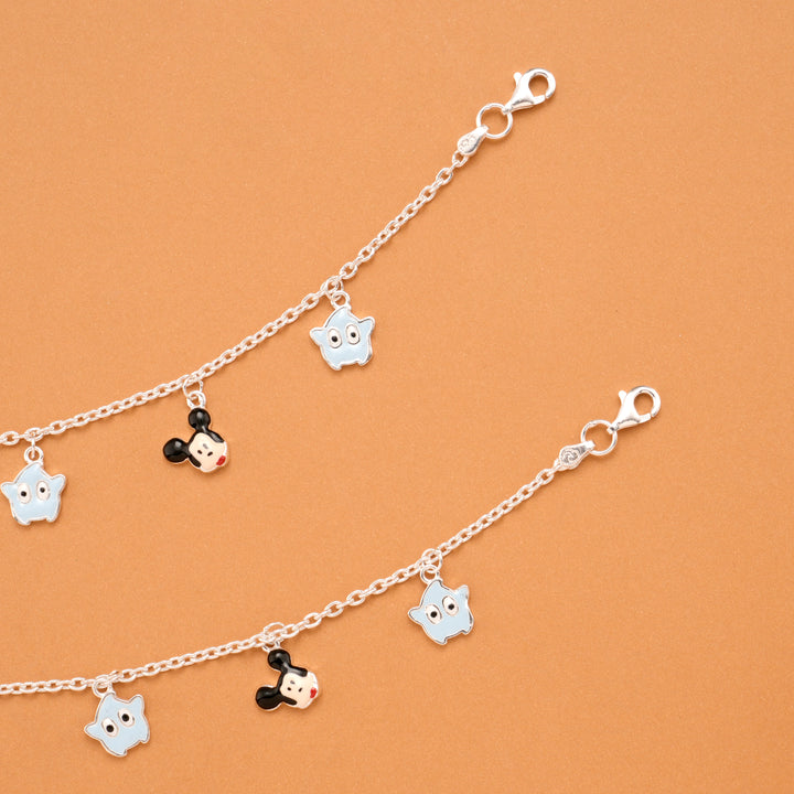 Minimal Mickey Mouse Silver Baby Anklets