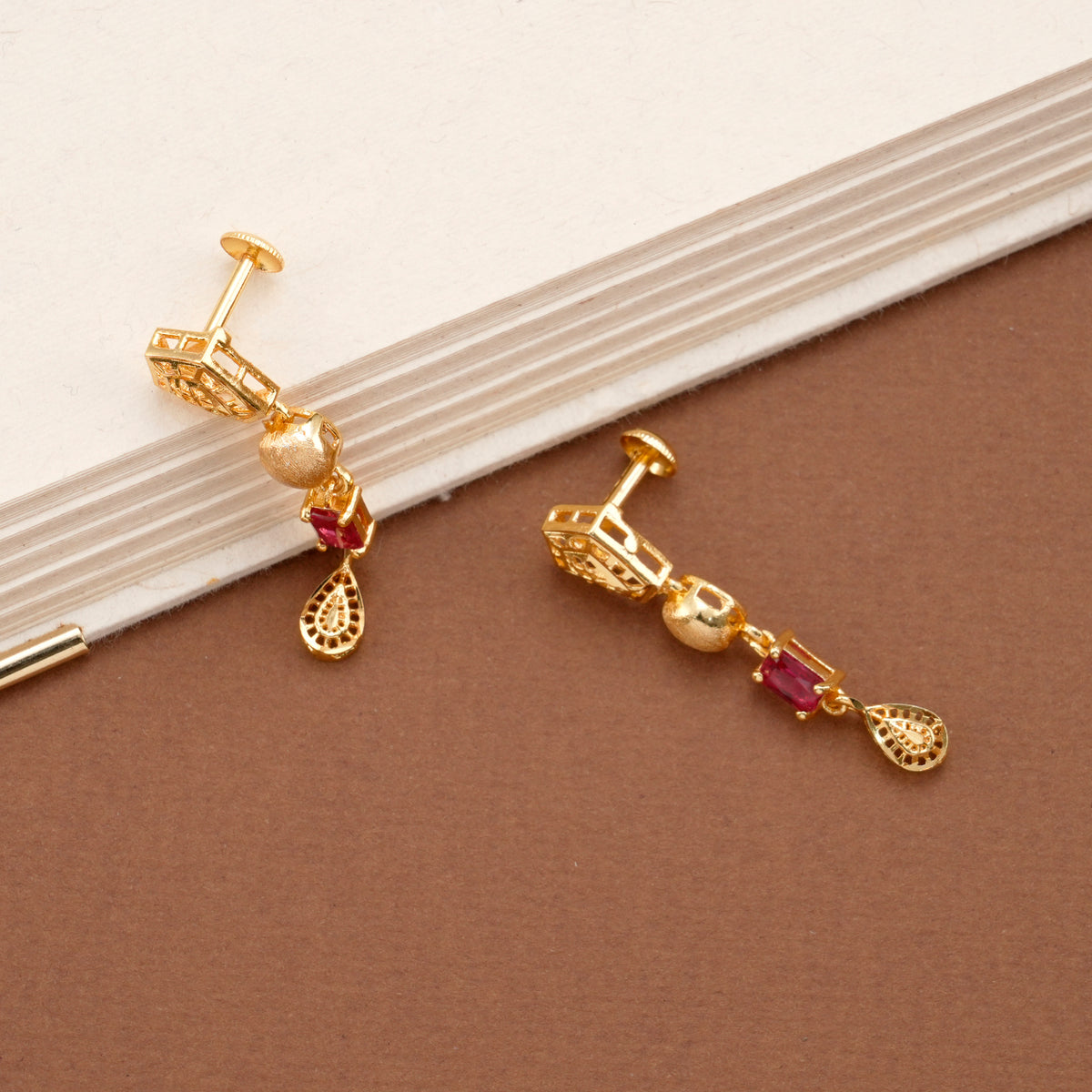 Ruby Stone Drops Casting Golden Necklace Set