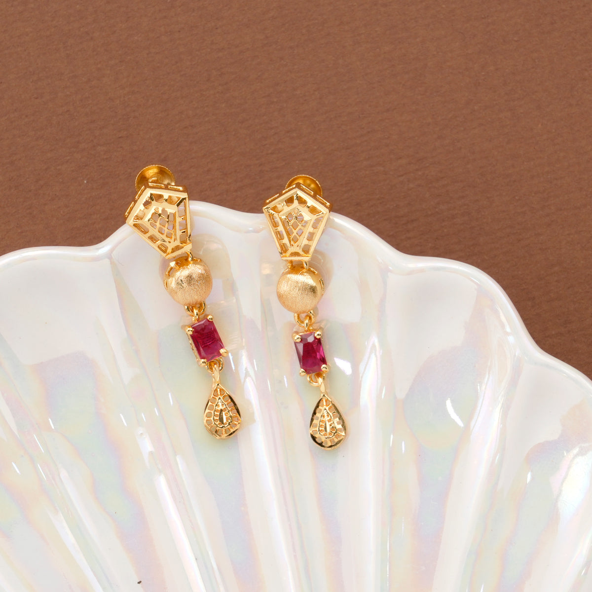 Ruby Stone Drops Casting Golden Necklace Set
