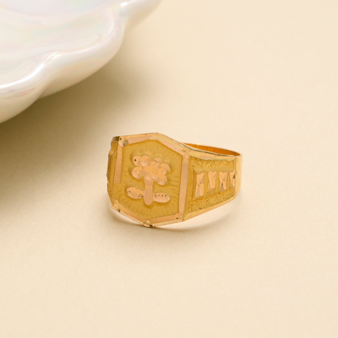Vintage Flower Engraved Gold Men's Ring